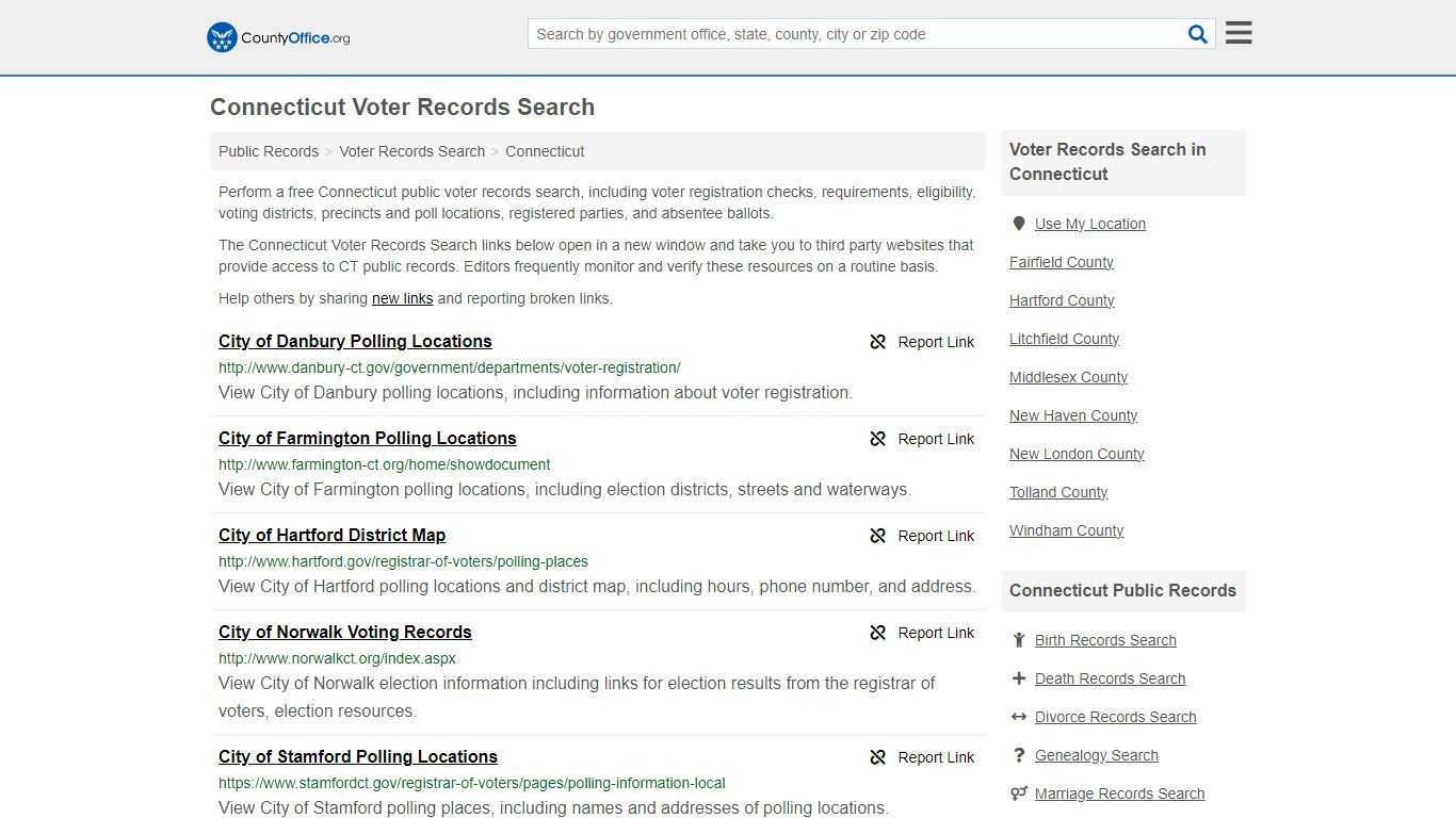 Connecticut Voter Records Search - County Office
