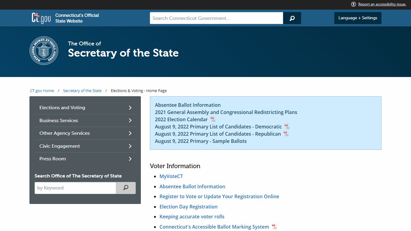 Elections Voting Home Page